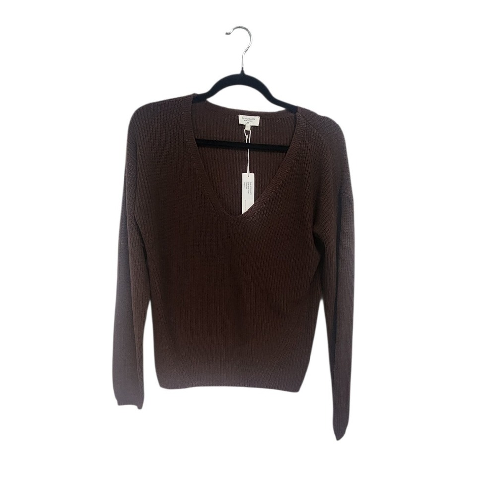 NWT Gentle Fawn Tucker V Neck Ribbed Knit Sweater Java Brown XXS